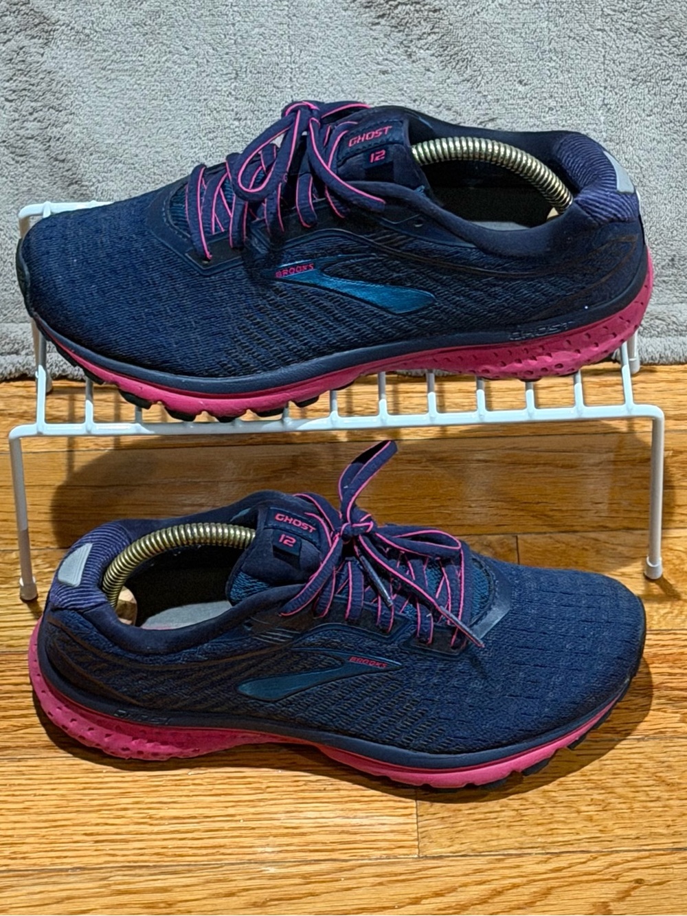 Size 7.5 - Brooks Ghost 12 Athletic Shoes Womens Running Shoes Blue Pink Comfy
